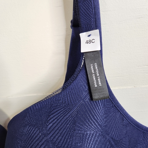 Deesse New Lightly Lined Contour T-Shirt Bra Underwire Lace Navy Blue 48c new - Picture 5 of 7